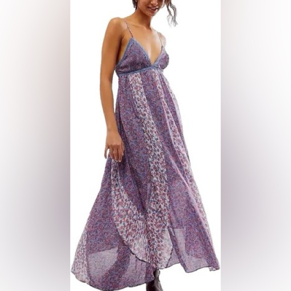 Free People Purple and Pink Floral Maxi Dress